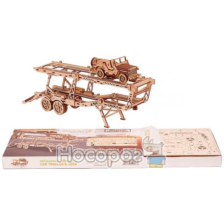 Механическая сувенирно-коллекционная модель Wood Trick "Прицеп Автовоз"