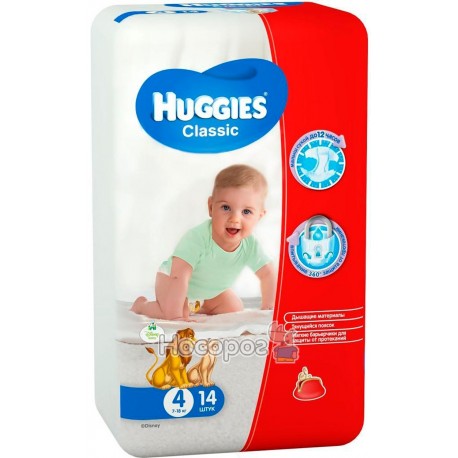 Подгузник для детей Huggies Classik Medium 4 (7-18кг) 14шт 9401045