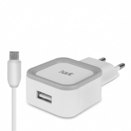 USB зарядка Havit HV-UC217S з кабелем Micro-USB 1м, 1USB 1А чорний / білий (80шт / ящ)