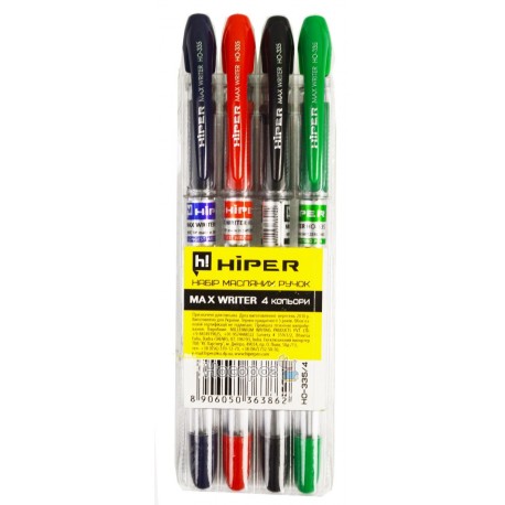 Ручки в наборі Hiper Fine Tip HO-111/4 (чорна,червона,синя,зелена) (/_) кулькова