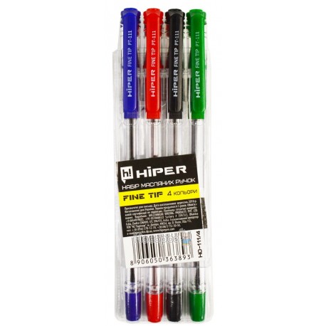 Ручки в наборі Hiper Max Writer HO-335/4 (чорна,червона,синя,зелена) (/360) кулькова