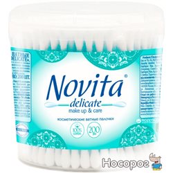 Ватные палочки Novita Delicate в пластиковой упаковке 200 шт (4820096970973)