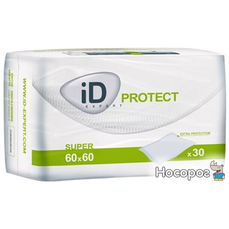 Одноразові пелюшки гігієнічні вбираючі iD Expert Protect Super 60x60 см 30 шт (5414874004012_5411416047902)