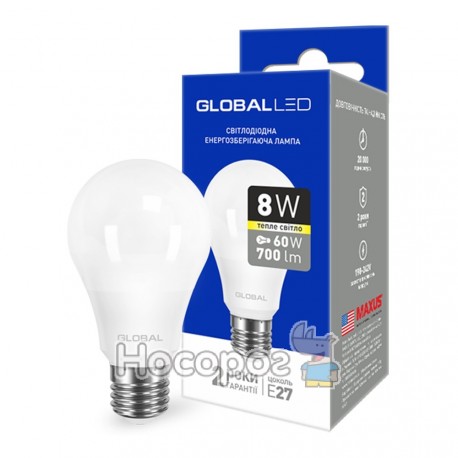 Лампа светодиодная 1-GBL-161 A60 8W 3000K 220V E27 AL мягкий свет