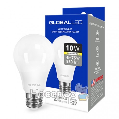 Лампа світлодіодна 1-GBL-163 A60 10W 3000K 220V E27 AL тепле світло
