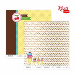 Бумага для скрапбукинга „Cake delicious“ 1, двусторонняя, 30,48х30,48см, 200г/м2, ROSA TALENT