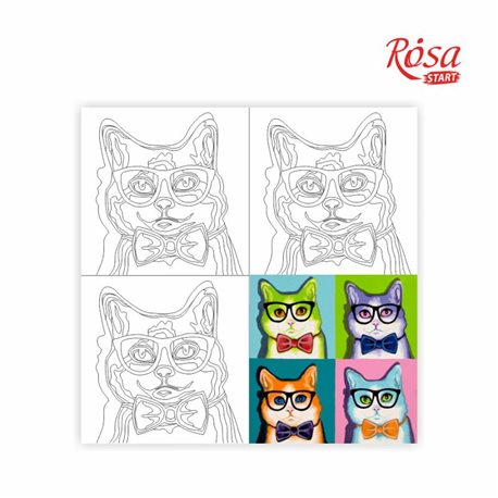 Полотно на картоні з контуром, «Pop Art Cat», 30 * 30, бавовна, акрил ROSA START