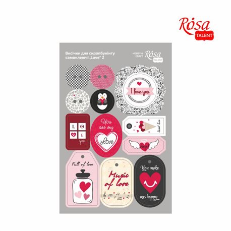 Высечки для скрапбукинга, самоклеящиеся "Love" 2, картон, 12,8х20см, ROSA TALENT