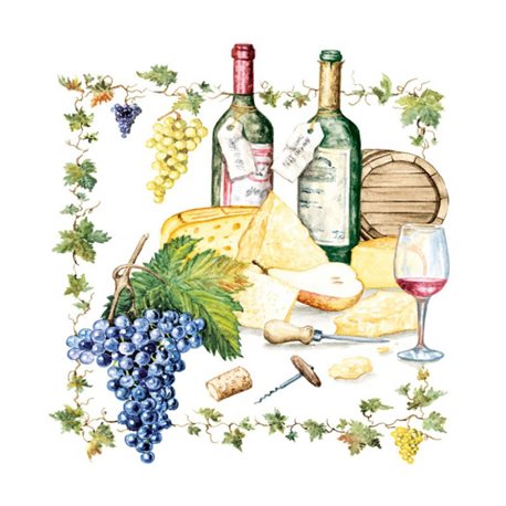 Декупажние серветки "Вино і сир", 33 * 33 см, 18,5 г / м2, 20 шт, Ambiente