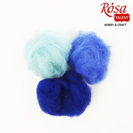 Набор шерсти для валяния кардочесанной "Синие оттенки" (K6014, K6017, K6005), 3 цв.х10 г, ROSA TALENT