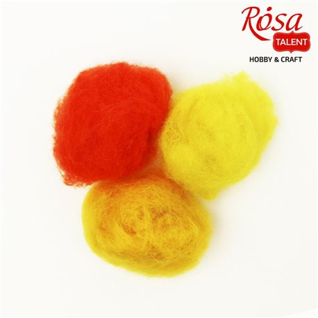 Набор шерсти для валяния кардочесанной "Желтые оттенки" (K2003, K2009, K3006), 3 цв.х10 г, ROSA TALENT