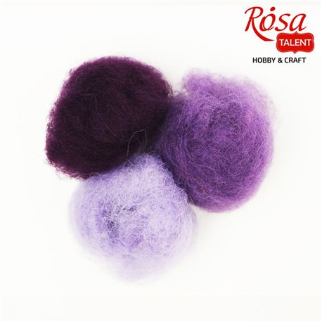 Набор шерсти для валяния кардочесанной "Фиолетовые оттенки" (К4025, К4014, К4026), 3 цв.х10 г, ROSA TALENT