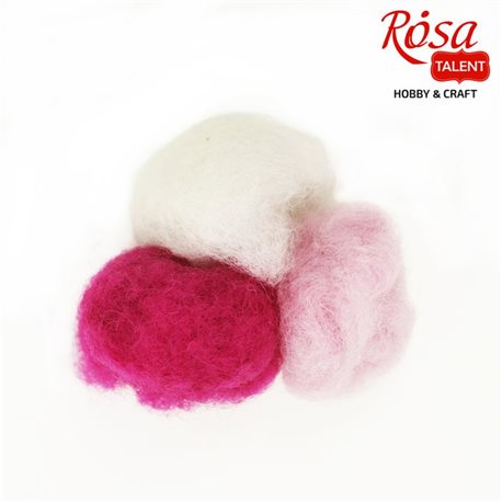 Набор шерсти для валяния кардочесанной "Розовые оттенки" (K1000, K4022, K4010), 3 цв.х10 г, ROSA TALENT