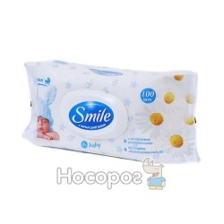 Детские влажные салфетки Smile Baby с экстрактом ромашки, алоэ и витаминным комплексом с клапаном 100 шт (4823071607857)
