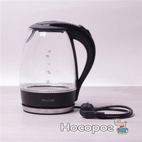 Електричний чайник Kamille з LED підсвічуванням 1.7 л Прозорий / Чорний (KM-1700B)