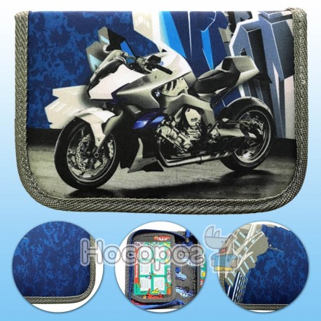 Пенал текстильный, 20*13,5*3 см "Мотоцикл синий" Leader 930400