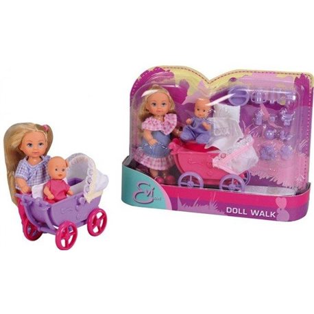Кукла Эви с малышом в коляске, 2 вида, 3