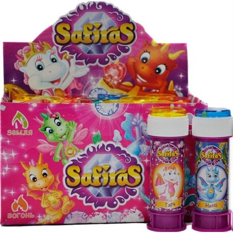  Кульки (бульбашки) мильні для розваг Safiras, 60 мл, дисплей 15 шт, 3 види, 3+
