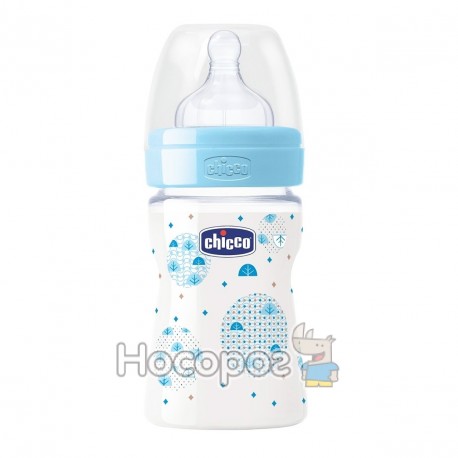Пляшка пластикова Well-Being 150 мл. соска силіконова від 0 місяців нормальний потік (хлопчик) Chicco