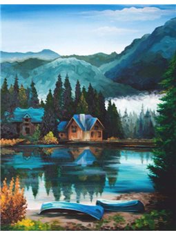 Набір, техніка акрилова живопис по контурах, картина "Будинок в горах", ROSA TALENT N0000710