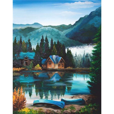 Набор, техника акриловая живопись по контурам, картина "Дом в горах", ROSA TALENT N0000710