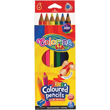 Олівці кольорові Colorino Jumbo 17.5 см з точила 6 кольорів [15516PTR/1]