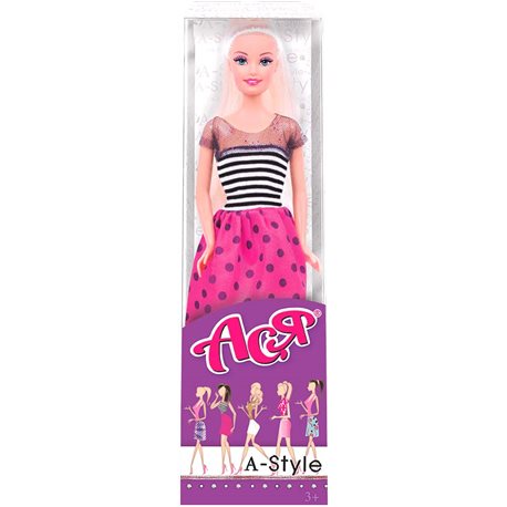 Лялька Ася А-стиль блондинка сукня в смужку 28 см [35127]