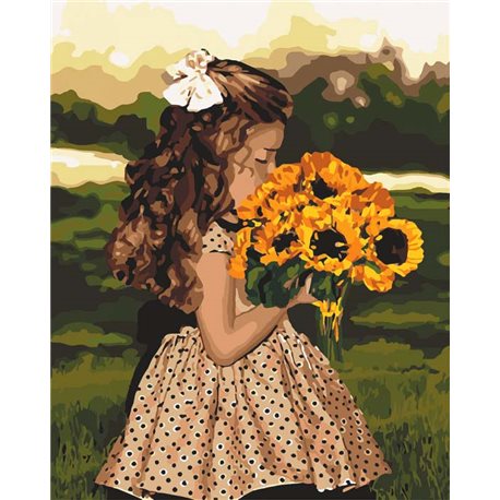 Картини по номерах - Дівчинка з соняшником (КНО4662)