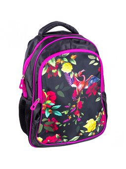 Рюкзак школьный California, Б, 42 * 29 * 15см, цветы и Фламинго на черном [980662]