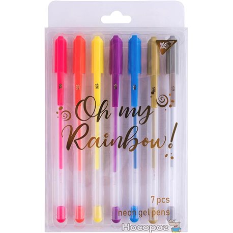 Ручки гелевые YES "Oh My Rainbow!", неон, набор 7шт. [Y-011P-7]