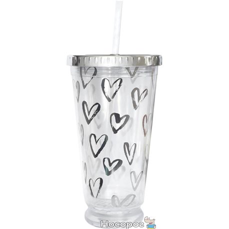 Тамблер-стакан YES с подсветкой "Hearts", 490мл, фольга , с трубочкой [YT-5-490-shine]