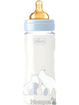 Бутылочка для кормления пластиковая Chicco Original Touch с латексной соской 4м+ 330 мл Голубая (27634.20)