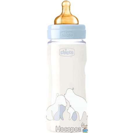 Бутылочка для кормления пластиковая Chicco Original Touch с латексной соской 4м+ 330 мл Голубая (27634.20)