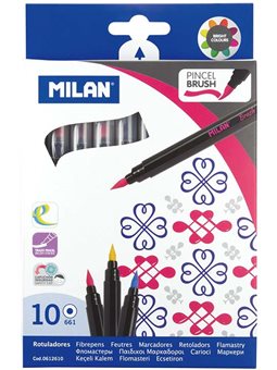 0612610 Набір фломастерів пензлик ТМ "MILAN" 10цв. 0,5-4mm