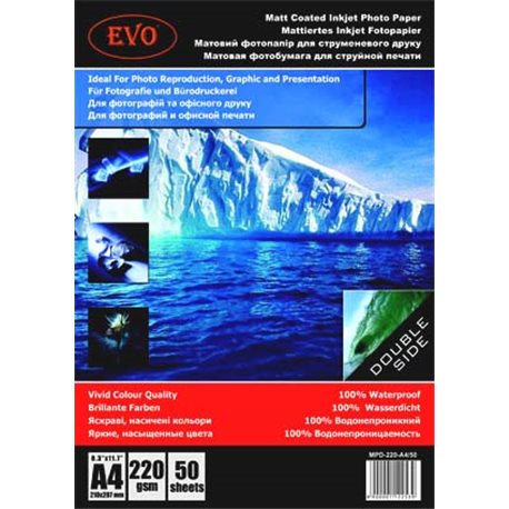 Фотопапір EVO матовий двосторонній А4 220 г 50 аркушів в упаковці MPD 220 A4/50