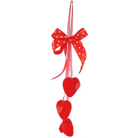 Підвіска з 3 валентинок на стрічках різної довжини з бантом, h36 см, у пакеті на європідвісі YGQ8696