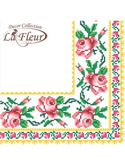 Салфетки столовые La Fleur двухслойные 33х33 cм 20 шт Вышитая роза (4820164962558)