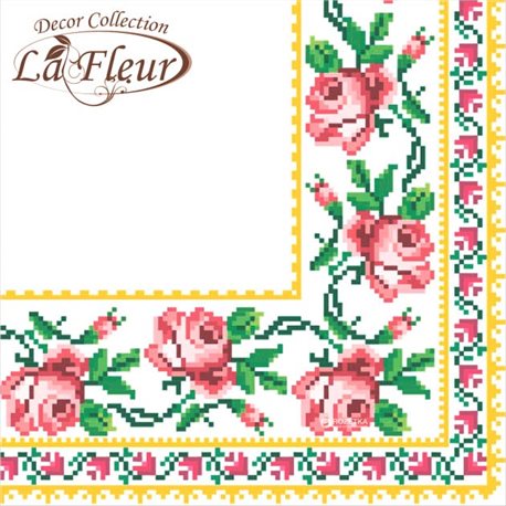 Серветки столові La Fleur двошарові 33х33 cм 20 шт Вишита троянда (4820164962558)