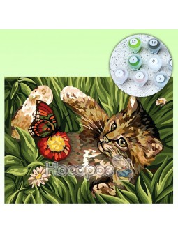 Креативное творчество Картина по номерам на холсте в коробке №3 Котёнок в траве KpN-03-03