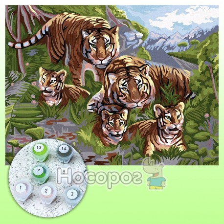Креативна творчість Картина за номерами на полотні в коробці №6 Тигри KpN-03-06
