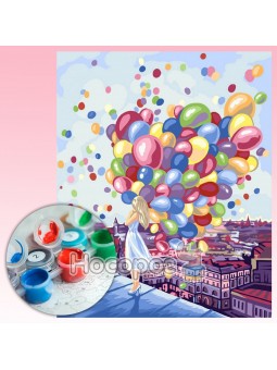 Креативна творчість Картина за номерами на полотні №3 Дівчинка з кульками KpN-01-03