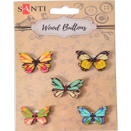 Набор пуговиц для творчества Santi "Голубые бабочки", древесина, 5 шт./уп. (742484) [5056137186129]