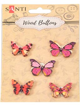 Набор пуговиц для творчества Santi "Розовые бабочки", древесина, 5 шт./уп. (742483) [5056137157334]