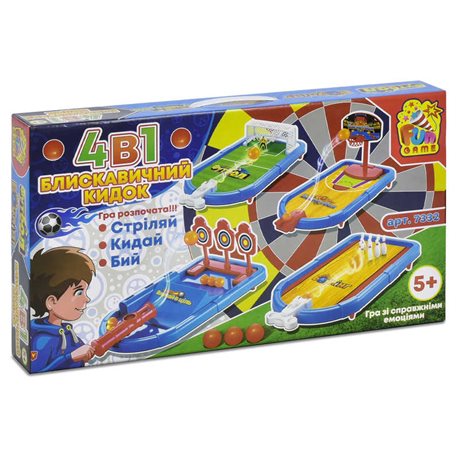 гр Настольная игра "Блискавичний кидок 4 в 1" 7332 (9) "FUN GAME", в коробке [6945717436466]