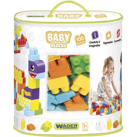 Конструктор Wader Baby Blocks Мои первые кубики 100 элементов в сумке (41420) (5900694414204)