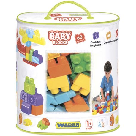 Конструктор Wader Baby Blocks Мои первые кубики 60 элементов в сумке (41410)