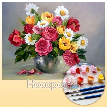 Картина по номерам 40*50см "Цветы в вазе" OPP (холст на раме краск. кисти. ) Y5305_O