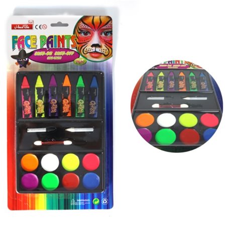 Краски для лица, 6 цветов, с споржем и карандашами (8 Когда.), Арт. HB-6 + 8, Имп