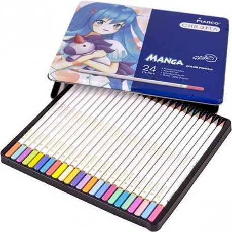 Олівці кольорові шестигранні в метал пеналі Marco 8550-24TN Chroma (Manga) (6/36)