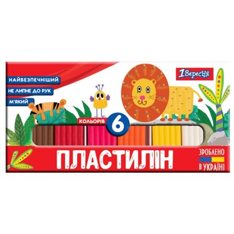 Пластилин 1 сентября "Zoo Land", 6 цв, 120г, Украина